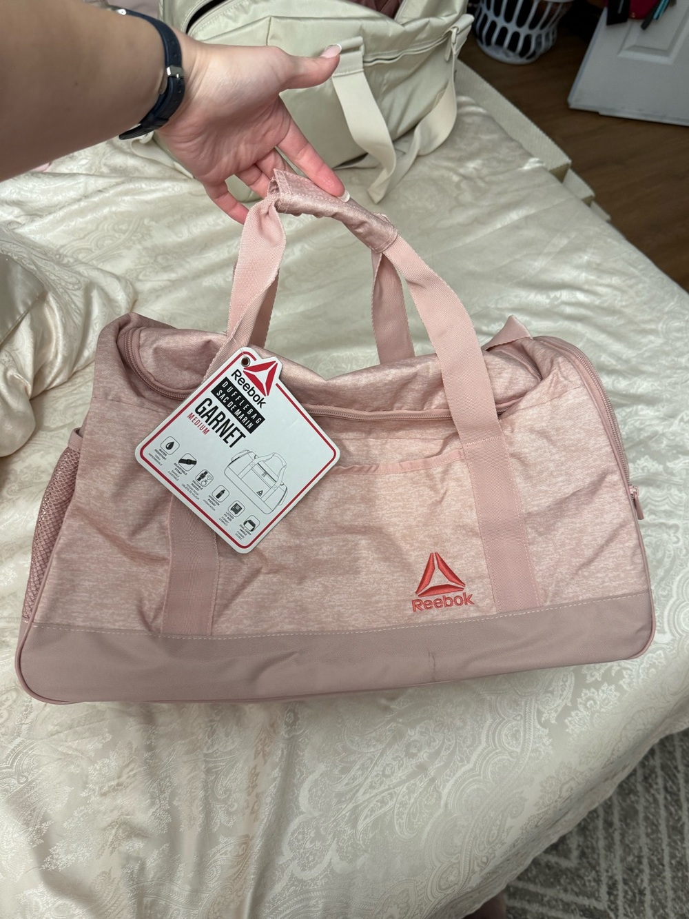 Reebok Garnet Medium Duffle Bag Peach Spacedye Gym Travel